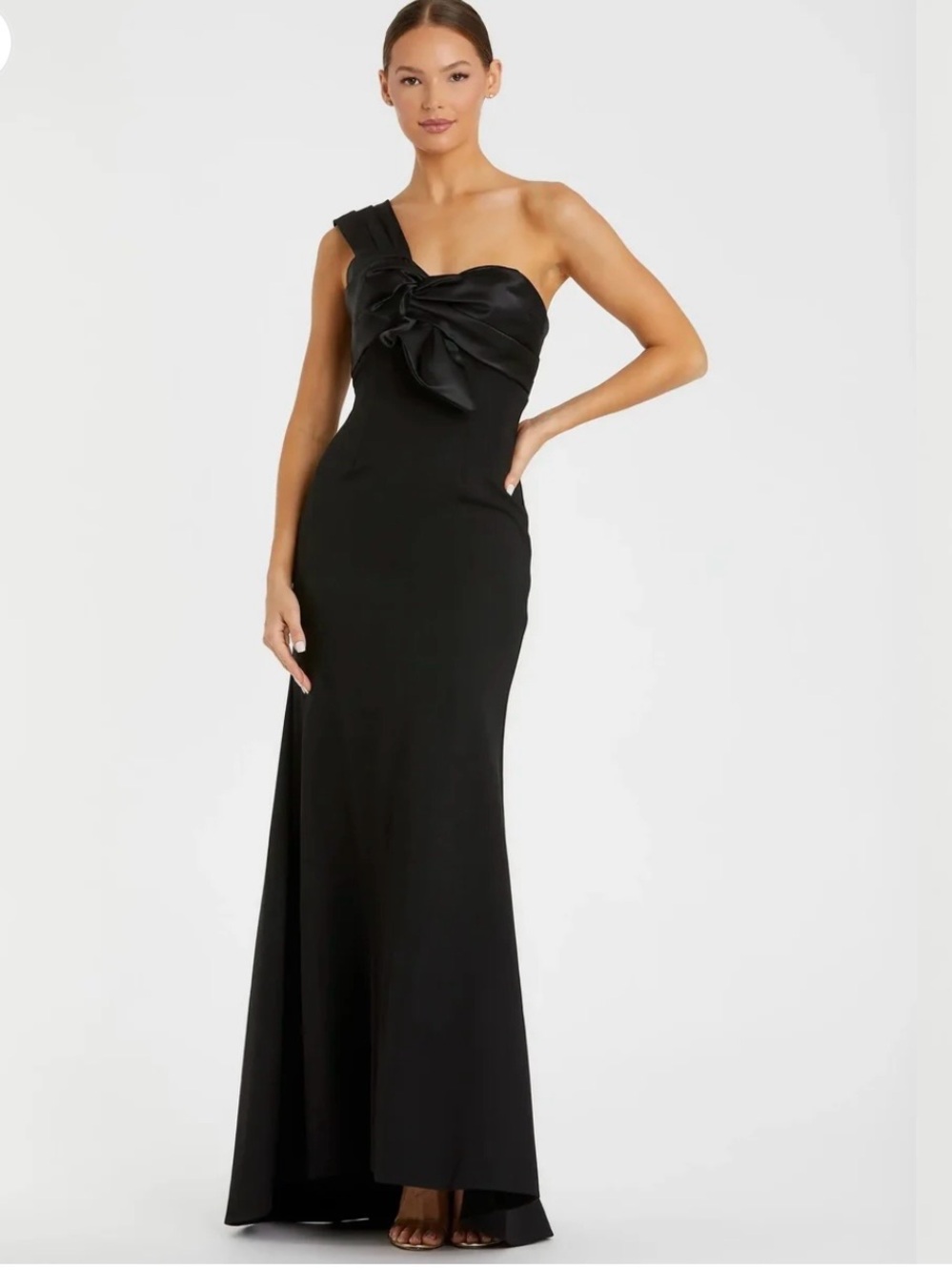 Mac Duggal One Shoulder Draped Trumpet Gown Black Sz 16 NWT
